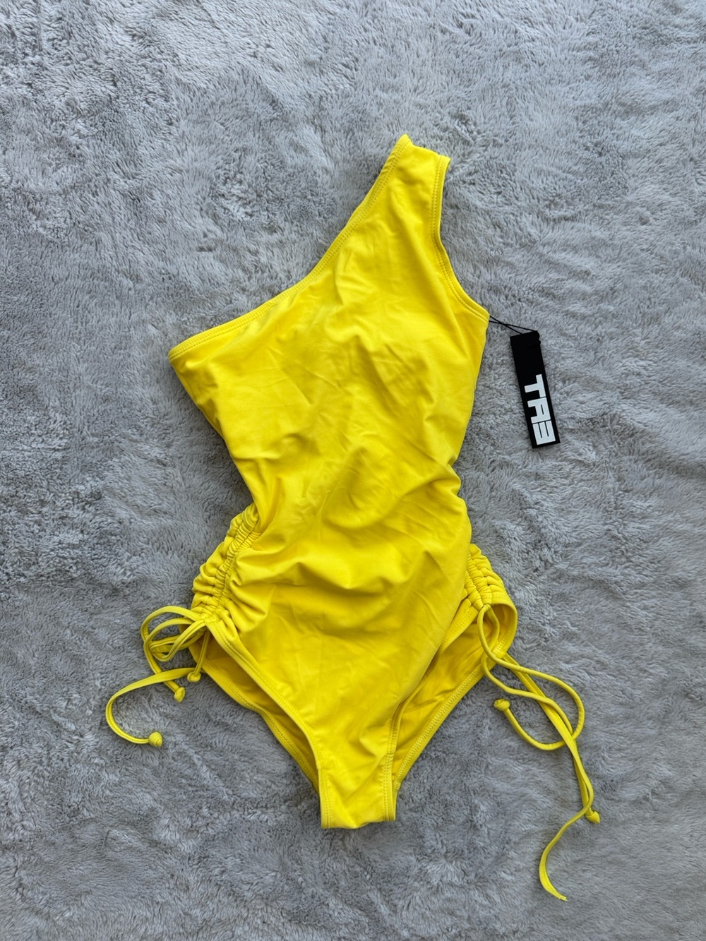 TA3 One Sidey Keyhole Snatched Waist Lace Up Swimsuit Lemon Yellow XS Short